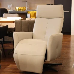 Rom Relaxsessel|Sessel Alva Leder Montana Pearl Beige Sternfuß Metall Schwarz