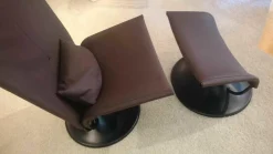 Ligne Roset Relaxsessel|Sessel Anneau Leder U Oregon Brun Braun Gestell Schwarz mit Hocker