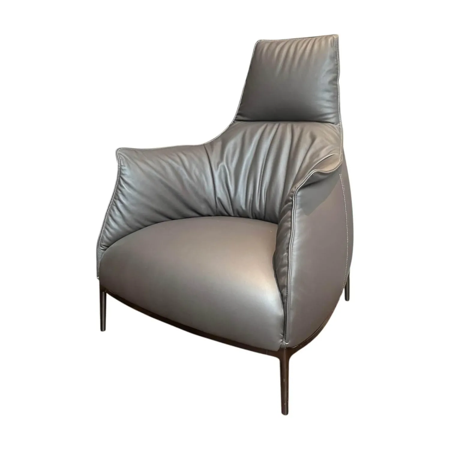 Poltrona Frau Relaxsessel|Sessel Archibald A Highback Leder Pelle Soul Ray Grau Füße Nickel Brüniert Schwarz Glänzend