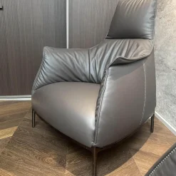 Poltrona Frau Relaxsessel|Sessel Archibald A Highback Leder Pelle Soul Ray Grau Füße Nickel Brüniert Schwarz Glänzend