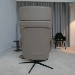 KFF Relaxsessel|Sessel Arva E Lounge Leder Sauvage Schlammgrau 8103 Grau 5 Fuß Stern Gestell Schwarz M01 Mit Kopfstütze