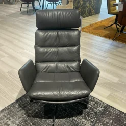KFF Fernsehsessel|Relaxsessel|Sessel Arva Leder Sauvage Anthrazit Drehgestell Metall Schwarz Inklusive Hocker