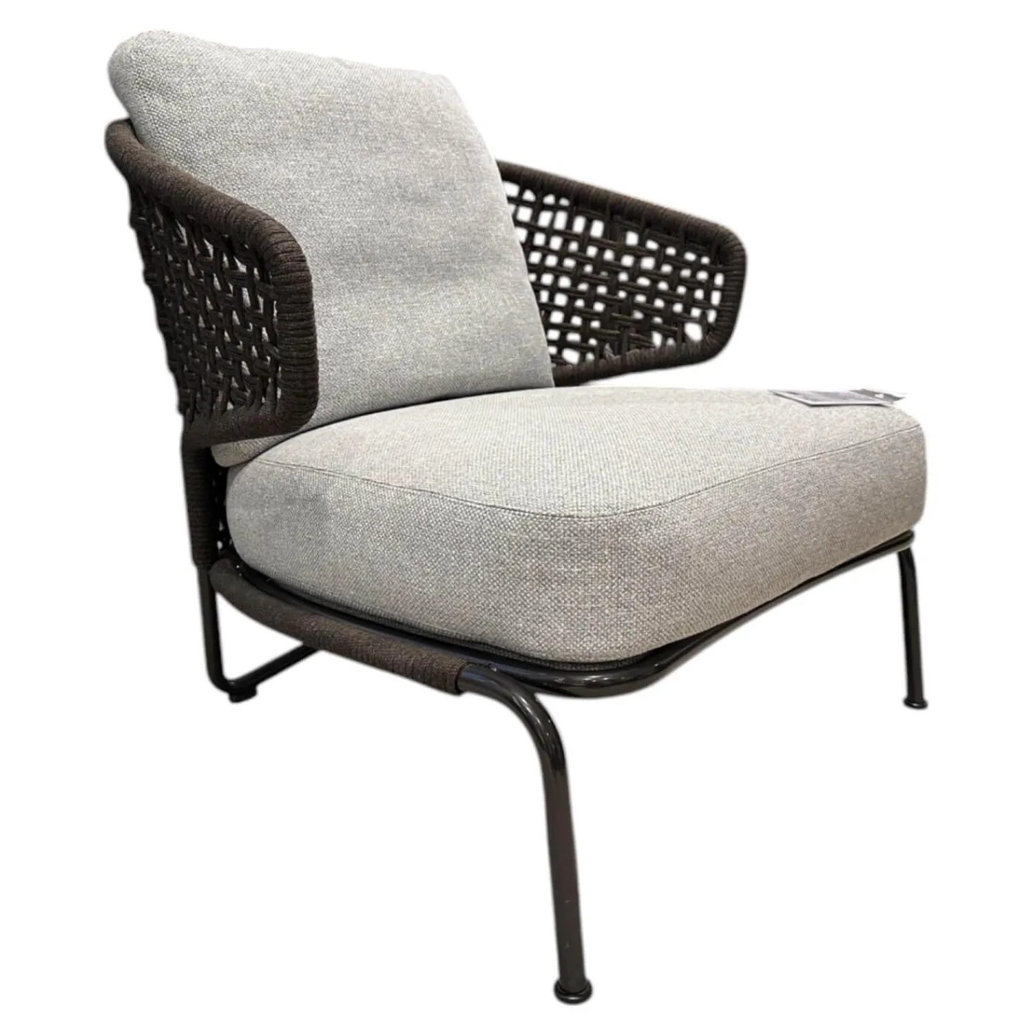 Minotti Loungesessel|Sessel Aston Cord Indoor Stoff Kolumba 04 Platino Grau Geflecht Taslan Dunkelbraun Füße Metall Schwarz