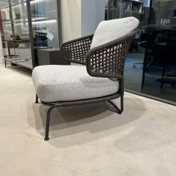 Minotti Loungesessel|Sessel Aston Cord Indoor Stoff Kolumba 04 Platino Grau Geflecht Taslan Dunkelbraun Füße Metall Schwarz