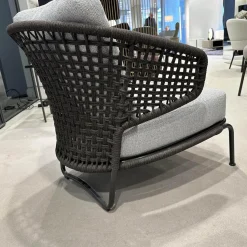 Minotti Loungesessel|Sessel Aston Cord Indoor Stoff Kolumba 04 Platino Grau Geflecht Taslan Dunkelbraun Füße Metall Schwarz