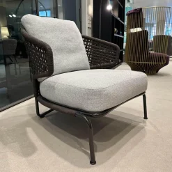 Minotti Loungesessel|Sessel Aston Cord Indoor Stoff Kolumba 04 Platino Grau Geflecht Taslan Dunkelbraun Füße Metall Schwarz