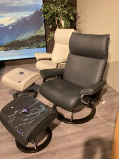 Stressless Relaxsessel|Sessel Aura L Leder Paloma 31 Shadow Blue Dunkelblau Gestell Signature Holz Schwarz