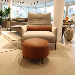 COR Loungesessel|Sessel Avalanche Stoff 8311 Muschel Beige Hocker Leder 249 Cognac Braun Fuß F01 Feinstruktur Schwarz mit Hocker