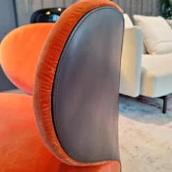Walter Knoll Loungesessel|Sessel Bao Außen Leder Seddle Coffee Schwarz Innen Stoff Samt Harald Pumpkin Orange Drehteller Schwarz