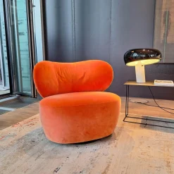 Walter Knoll Loungesessel|Sessel Bao Außen Leder Seddle Coffee Schwarz Innen Stoff Samt Harald Pumpkin Orange Drehteller Schwarz