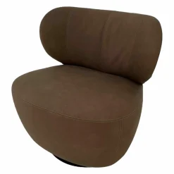Walter Knoll Loungesessel|Sessel Bao Klein Sonderleder Torf Braun Drehteller Matt Pulverbeschichtet Schwarz Mit Filzgleitern