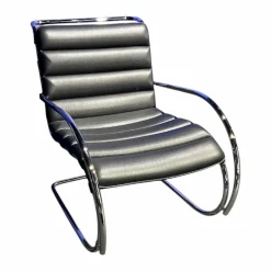 Knoll International Loungesessel|Sessel Bauhaus Edition Leder Bellagio BEL01 Schwarz Gestell Cromo Lucido