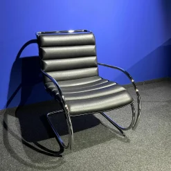 Knoll International Loungesessel|Sessel Bauhaus Edition Leder Bellagio BEL01 Schwarz Gestell Cromo Lucido