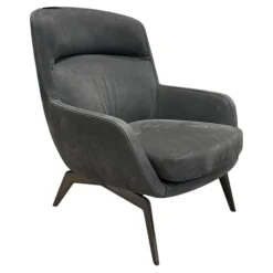 Minotti Loungesessel|Sessel Belt Bergere Leder Pelle Nabuk 29 Ghisa Grau Gestell Aluminium Glänzend Lackiert Brandy Grau