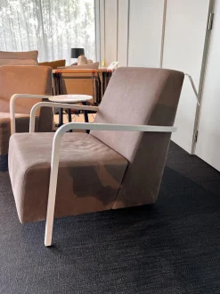 Durlet Loungesessel|Sessel Bertus Leder Tundra 600 Choco Braun Metallgestell Weiß Lackiert