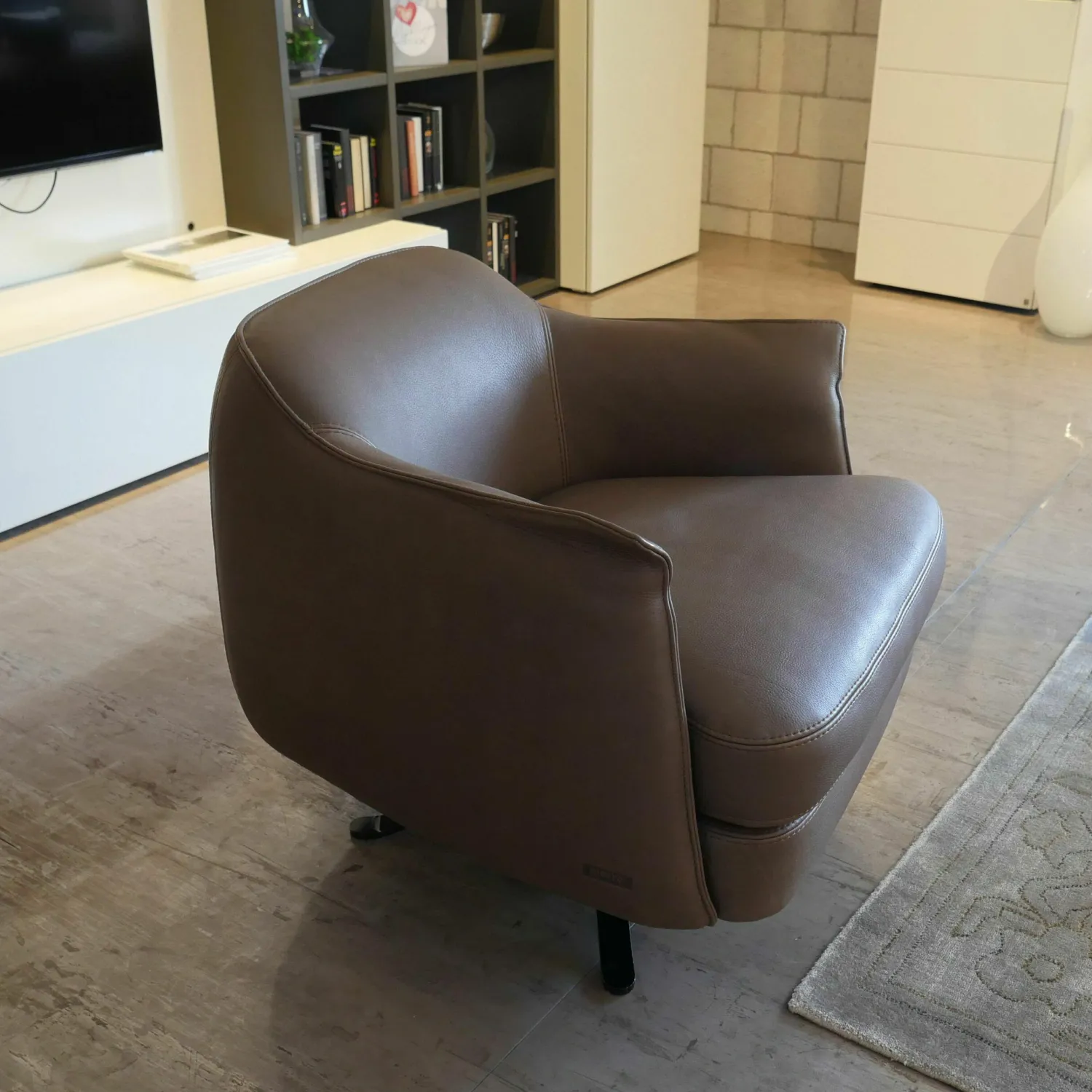 Contur Relaxsessel|Sessel Boheme Leder Taupe Braun Gestell Schwarz