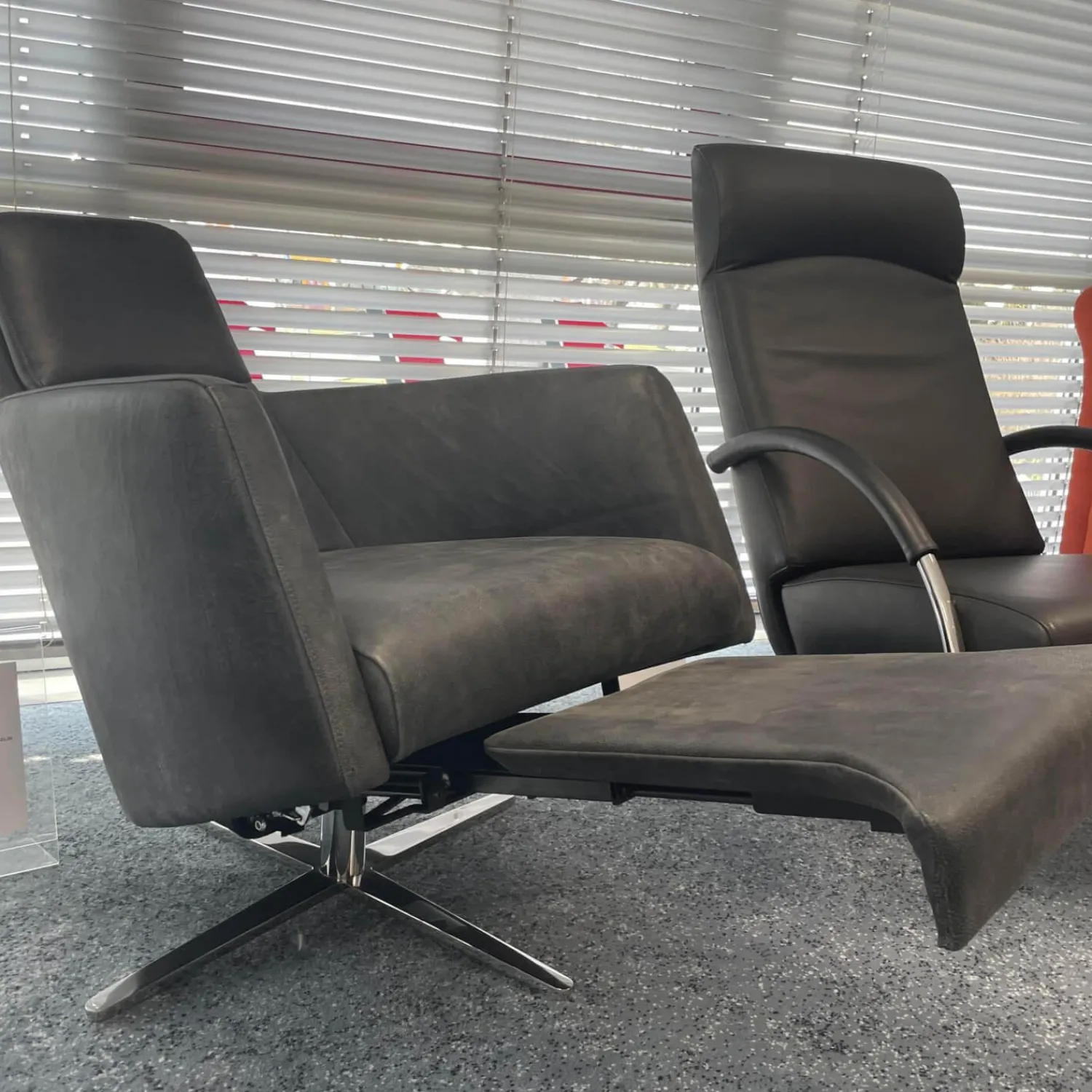 IP Design Relaxsessel|Sessel Boss Bezug Leder Star Graphit Gestell Viersternfuß Verchromt