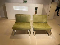 Turri Relaxsessel|Sessel Bridge Stoff Roßhaar Grün Gestell Edelstahl Poliert