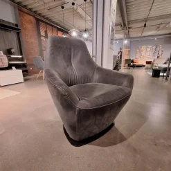 Leolux Loungesessel|Sessel Cantate Bezug Leder Danza 315 Mirage Grau Stahlfuß Epoxy E2200 Nuit Grau Garnfarbe 899 Ocker Braun