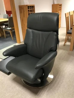 Hukla Relaxsessel|Sessel Canyon+ Large Bezug Leder Credo Farbe Anthrazit Metall Drehteller Mit Kopfpolsterverstellung Und Rückenverstellung