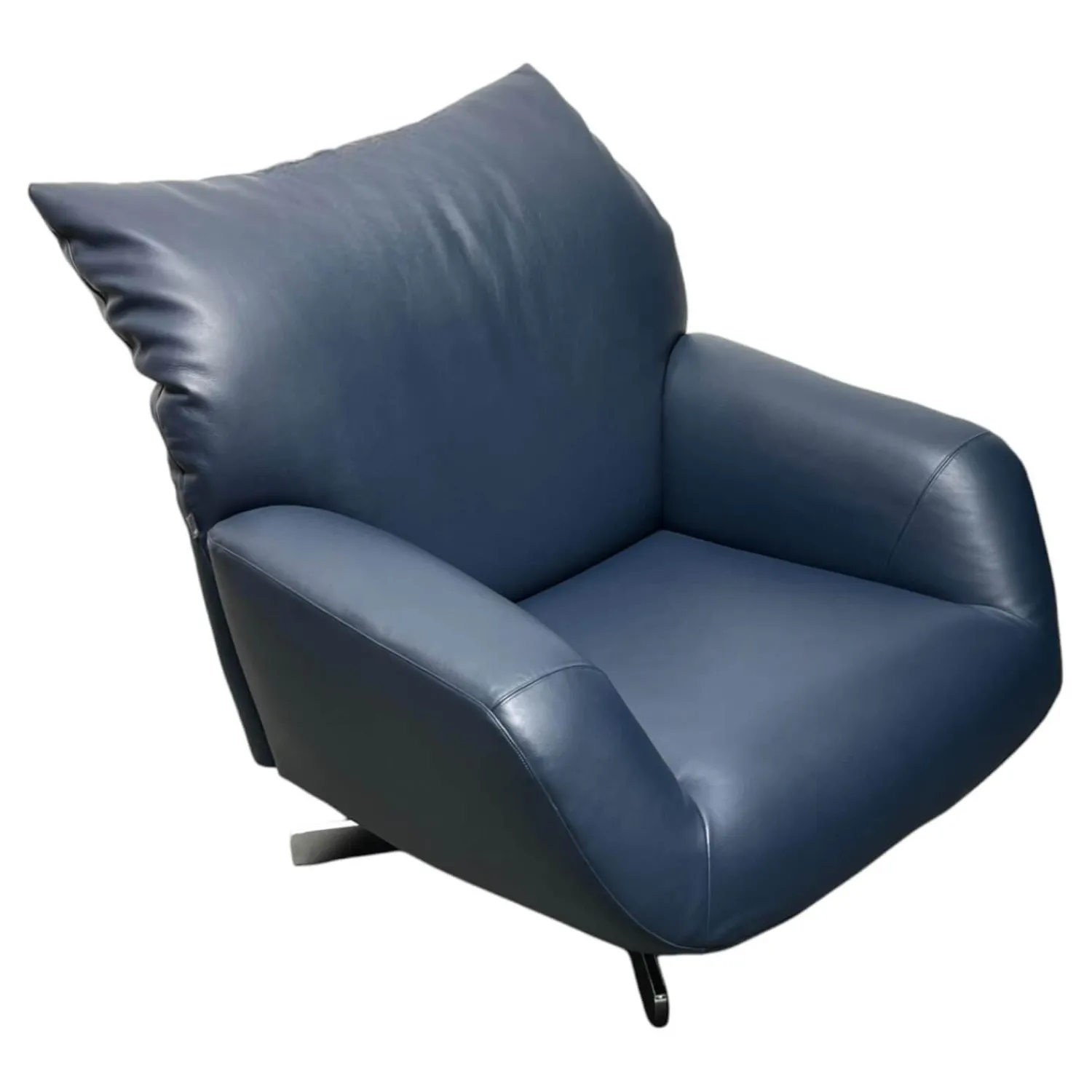 Edra Loungesessel|Sessel Chiara Bezug Leder P 9165 78 Dunkelblau Drehgestell Metall Verchromt