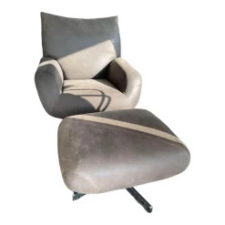 Edra Loungesessel|Sessel Chiara Leder PLX Tessuto 9620 Anthrazit Gestell Und Füße Stahl Verchromt Mit Hocker