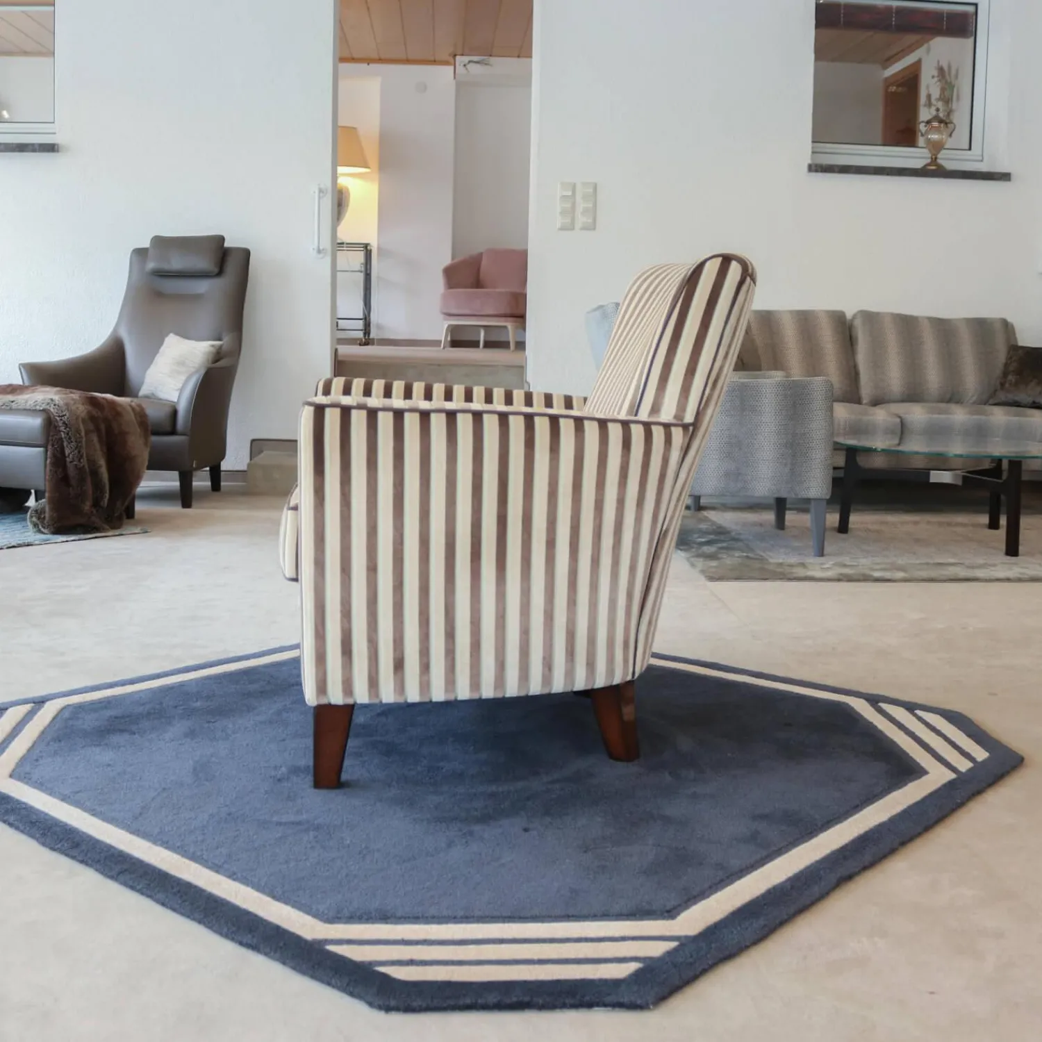 Finkeldei Relaxsessel|Sessel Chris Stoff Romo 8786 Streifenvelours Beige Dunkelbraun