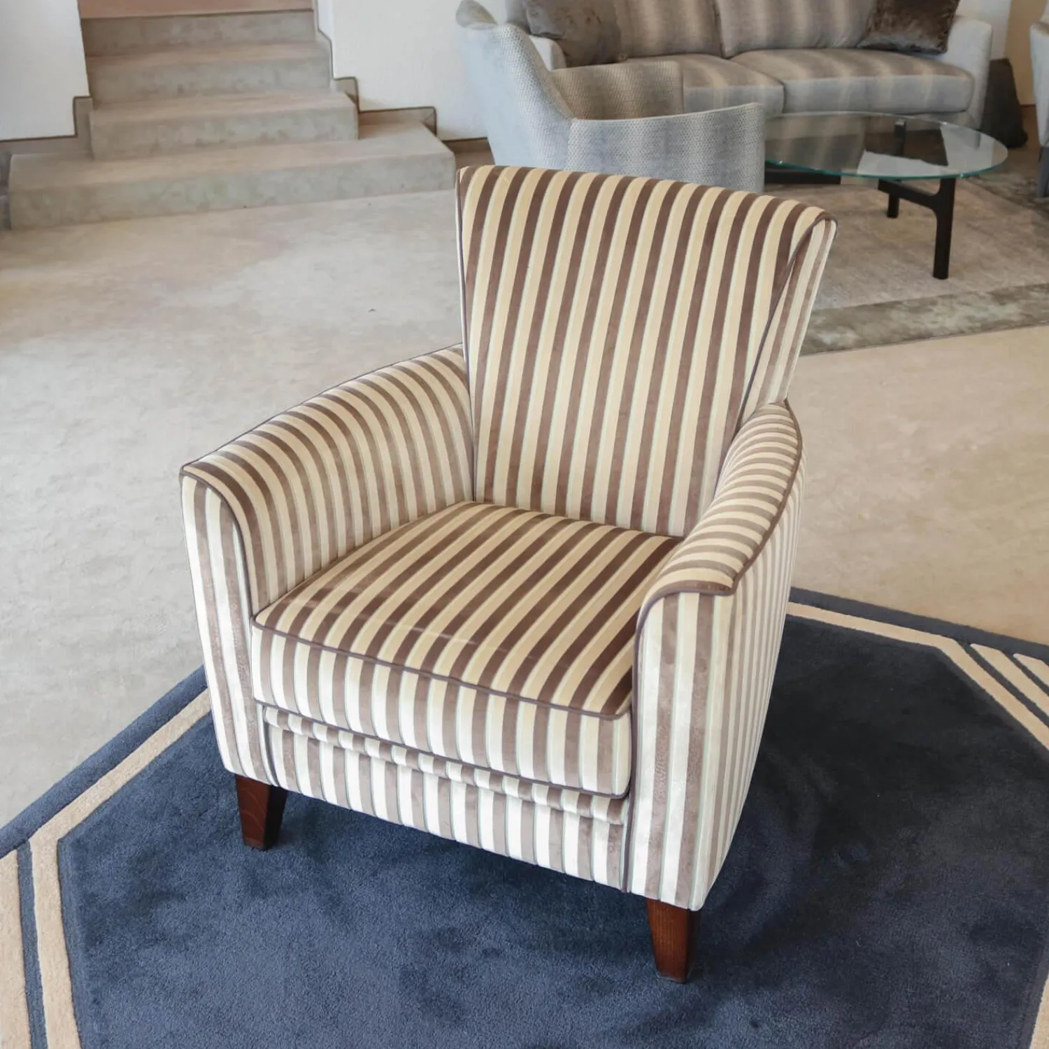 Finkeldei Relaxsessel|Sessel Chris Stoff Romo 8786 Streifenvelours Beige Dunkelbraun