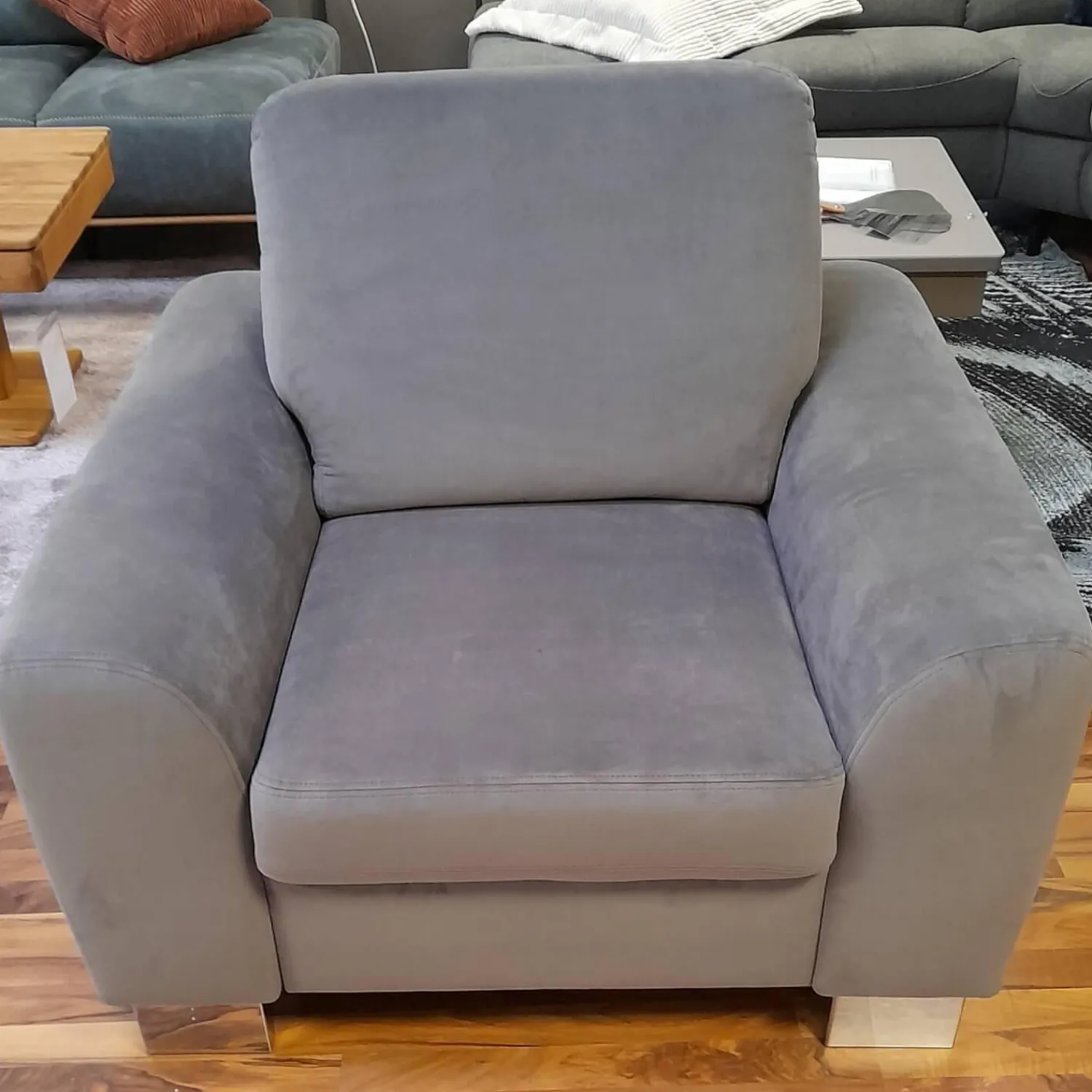 Zehdenick Fernsehsessel|Sessel Cincinatti Bezug Sam Grau Fuß Chrom