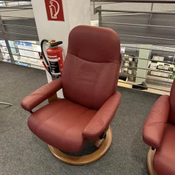 Stressless Relaxsessel|Sessel Consul 1145010 S Bezug Leder Batick Burgundy Rot Gestell Teakholz Gebeizt