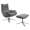 COR Loungesessel|Sessel dia Lounge Korpus 286 Leder Schwarz Sitz Stoff 9131 Anthrazit mit Hocker
