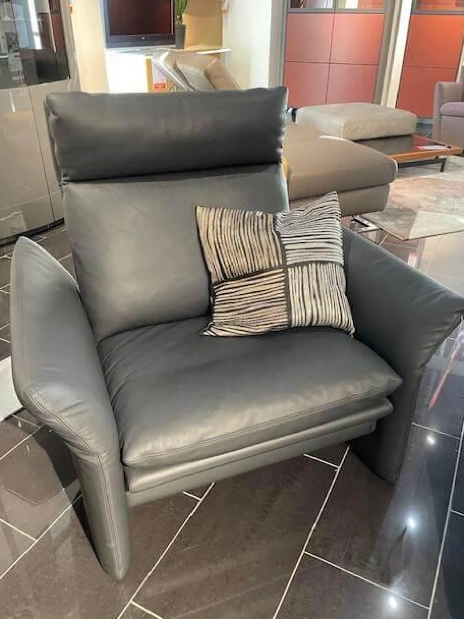 Erpo Relaxsessel|Sessel Cuneo Extra Hoch Leder 250 059 Anthrazit Inklusive Hocker