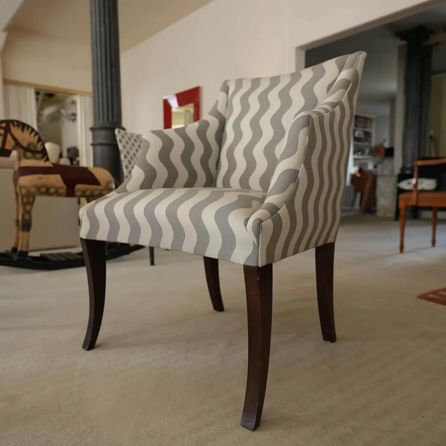 Donghia Relaxsessel|Sessel Master Stoff Grau Füße Holz