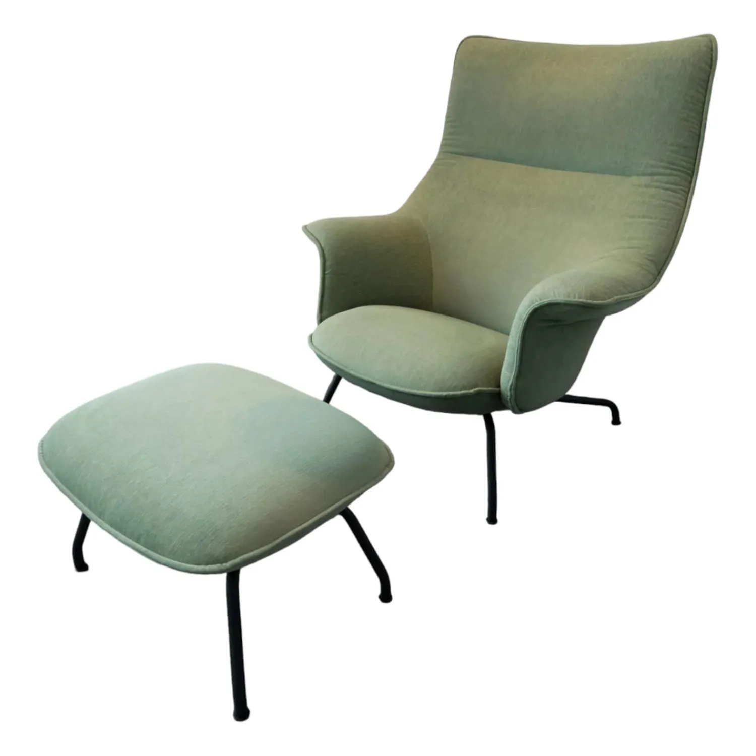 Muuto Loungesessel|Sessel Doze Loungechair Stoff Grün Gestell Stahl Anthracite Black Schwarz Mit Hocker Doze