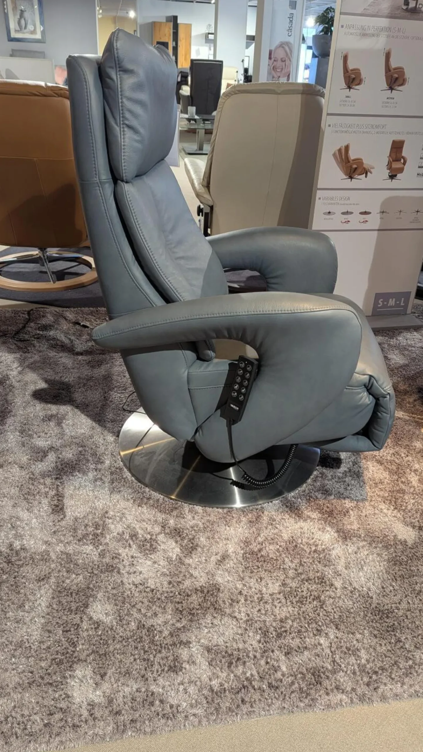 Hukla Relaxsessel|Sessel Dreamline 02 Leder Vivre Steel Grau Metall Drehteller V6 Mit Turn Und Move Funktion