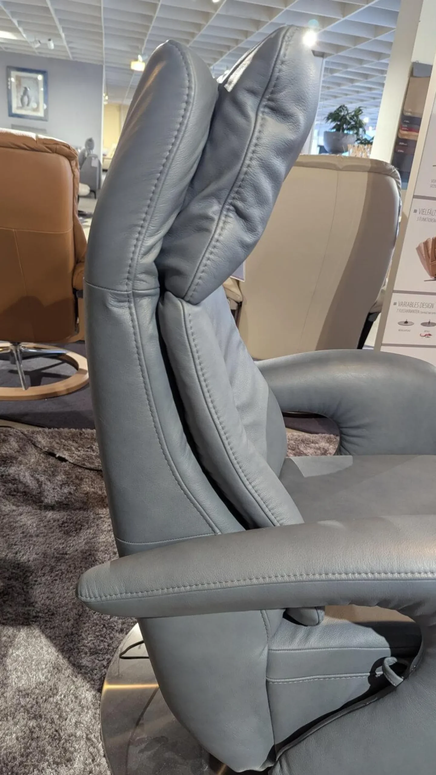 Hukla Relaxsessel|Sessel Dreamline 02 Leder Vivre Steel Grau Metall Drehteller V6 Mit Turn Und Move Funktion