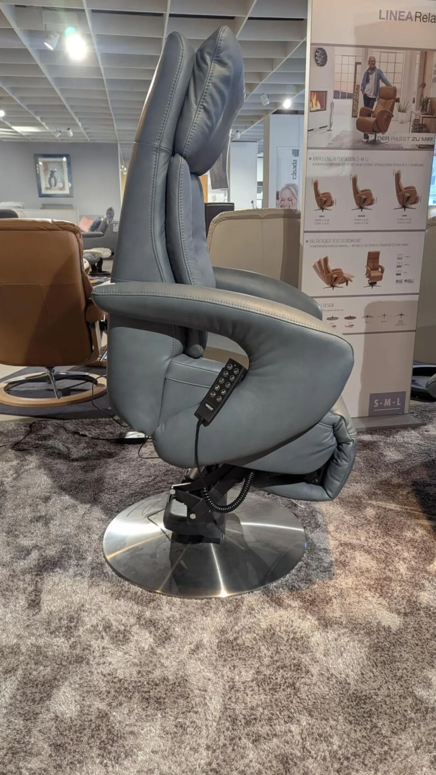 Hukla Relaxsessel|Sessel Dreamline 02 Leder Vivre Steel Grau Metall Drehteller V6 Mit Turn Und Move Funktion