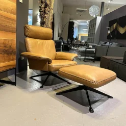 De Sede Relaxsessel|Sessel DS 0031 Leder Touch 25 Cuoio Braun Drehgestell 4 Sternfuß Schwarz Matt Beschichtet Mit Hocker DS-31