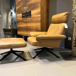 De Sede Relaxsessel|Sessel DS 0031 Leder Touch 25 Cuoio Braun Drehgestell 4 Sternfuß Schwarz Matt Beschichtet Mit Hocker DS-31