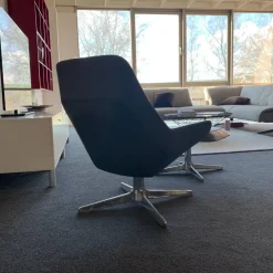 De Sede Relaxsessel|Sessel DS-144 Leder Select 2418 Schiefer Ziernaht Schwarz mit Hocker