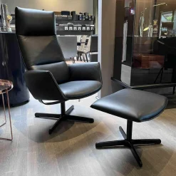 De Sede Relaxsessel|Sessel DS-344 Leder Touch Schwarz 11 Gestell Schwarzgrau Mit Hocker