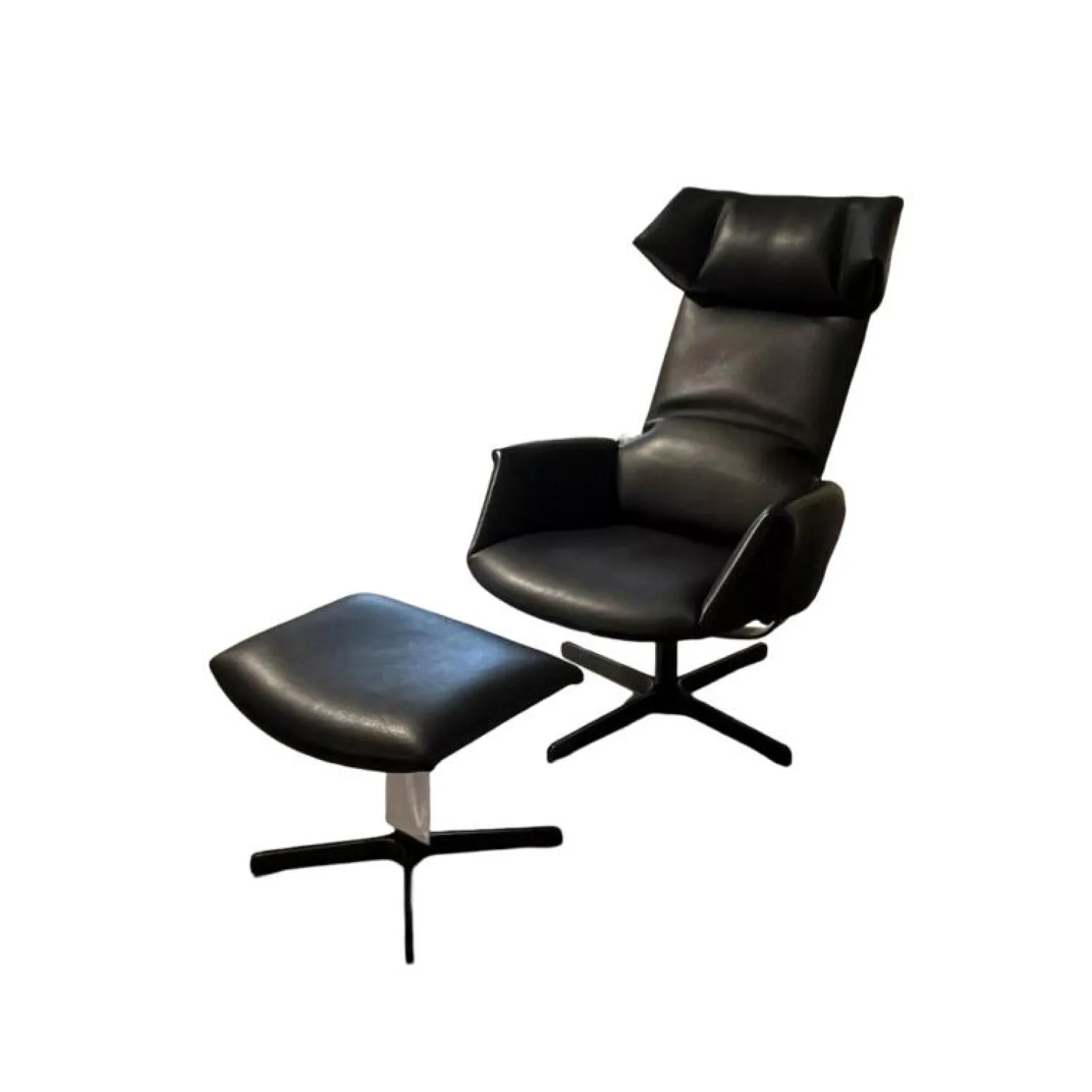 De Sede Loungesessel|Sessel DS-0343/DS-0344 Leder Black 4-Sternfuß aus Aluminium Pulverbeschichtet mit Hocker
