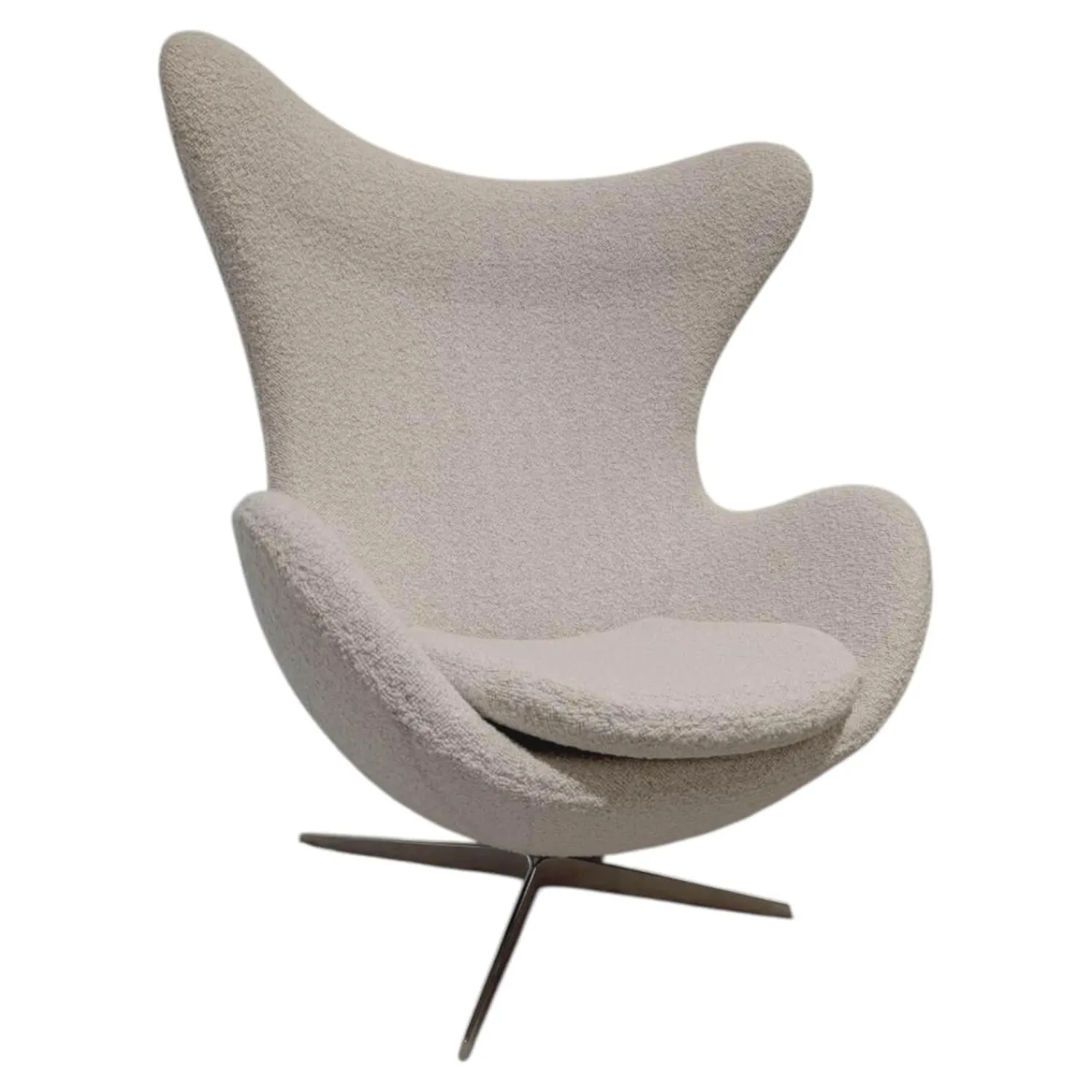 Fritz Hansen Relaxsessel|Sessel Egg Chair Stoff Karakorum Ecumee 007 Weiß Kreuzfuß Aluminium