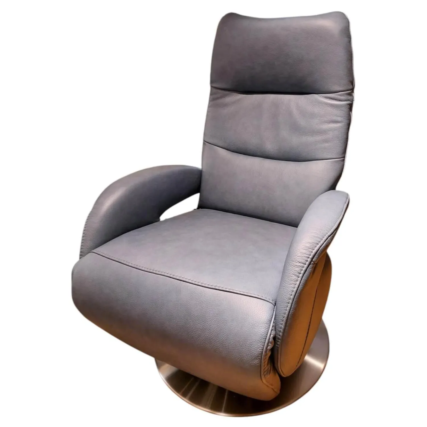 Steinpol Relaxsessel|Sessel EM Plauen Leder Punch Greyblue Grau Blau Drehteller Edelstahl Mit Motorischer Verstellung