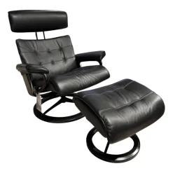 Stressless Relaxsessel|Sessel Erik L Leder Cori Black Schwarz Gestell Signature Metall Schwarz Matt Inklusive Hocker
