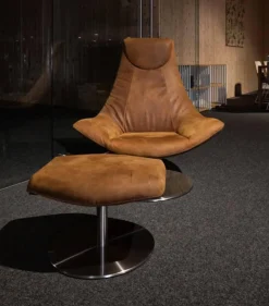 Tommy M Relaxsessel|Sessel Fabrizio Mit Hocker Leder Diesel Brandy Cognac Drehteller Edelstahl