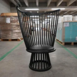 Tom Dixon Einzelstühle|Sessel Fan Chair Indigo Bezug Leder Ash Schwarz Gestell Holz Schwarz