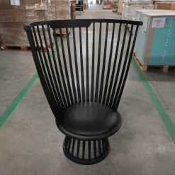 Tom Dixon Einzelstühle|Sessel Fan Chair Indigo Bezug Leder Ash Schwarz Gestell Holz Schwarz