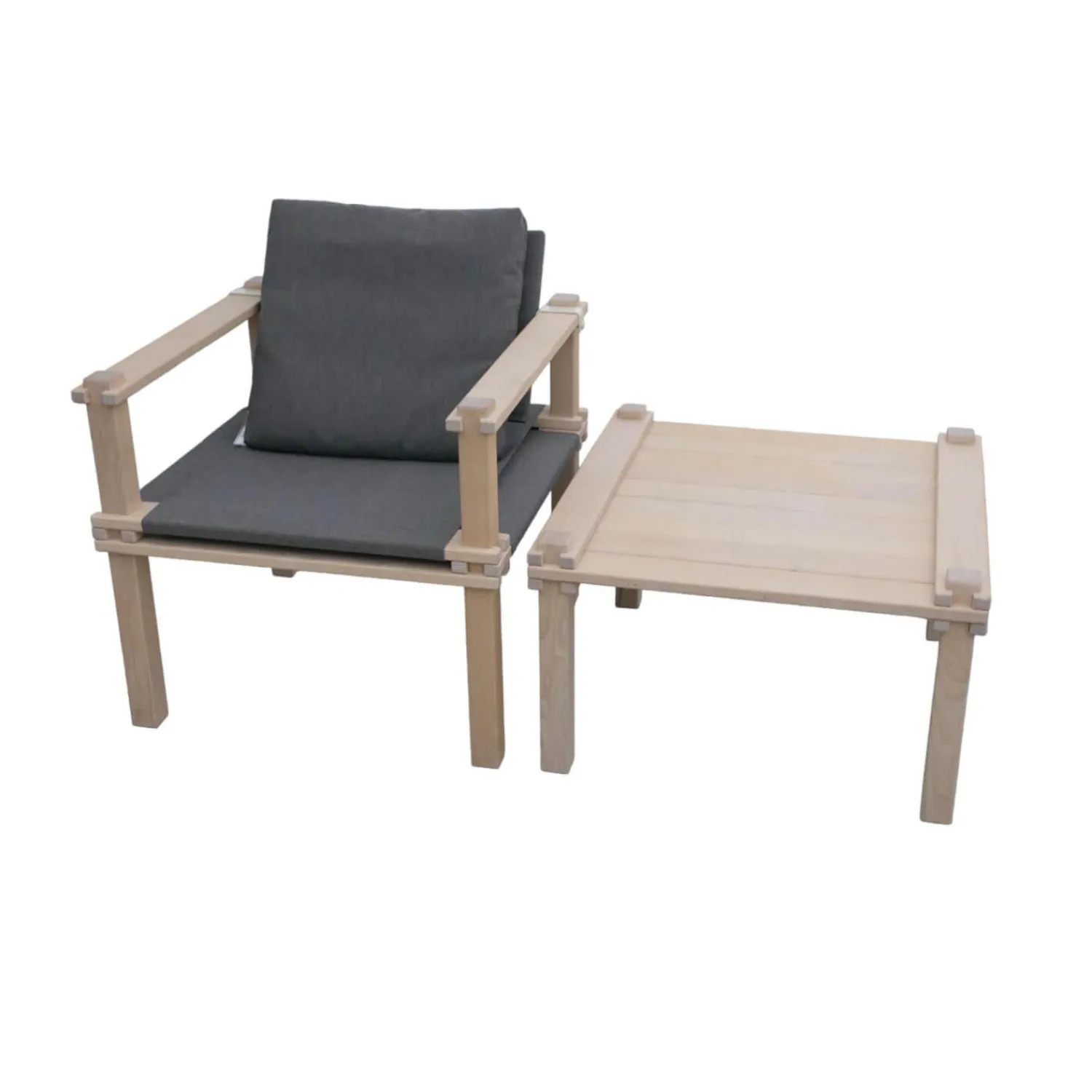 COR Gartentische|Gartenstühle|Sessel Farmer Stoff 5091 Mittelgrau Gestell Eiche Natur Geölt Inklusive Tisch