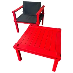 COR Loungemöbel|Sessel Farmer Stoff 5094 Schwarz Gestell Esche Geölt Pulver Rot P150 Mit Kunststoffgleitern Inklusive Tisch